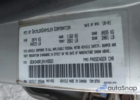 2002 Dodge Intrepid Se z USA, uszkodzony, nr VIN 2B3HD46R12H145522